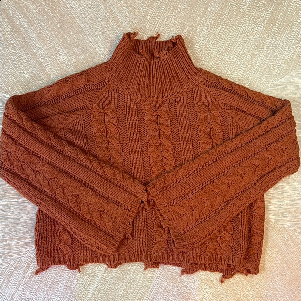 Elan Rust Cable Knit Turtleneck Sweater